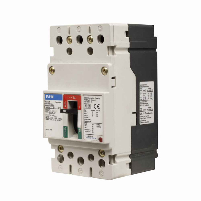 Eaton GES3025FFM Series G molded case circuit breaker, EG-frame, GE, Fixed thermal, fixed magnetic trip, Three-pole, 25A, 600Y/347 Vac, 85 kAIC at 240 Vac, 40 kAIC at 415 Vac, 35 kAIC at 480 Vac, 22 kAIC at 600Y/347 Vac, Line/load end caps, Metric
