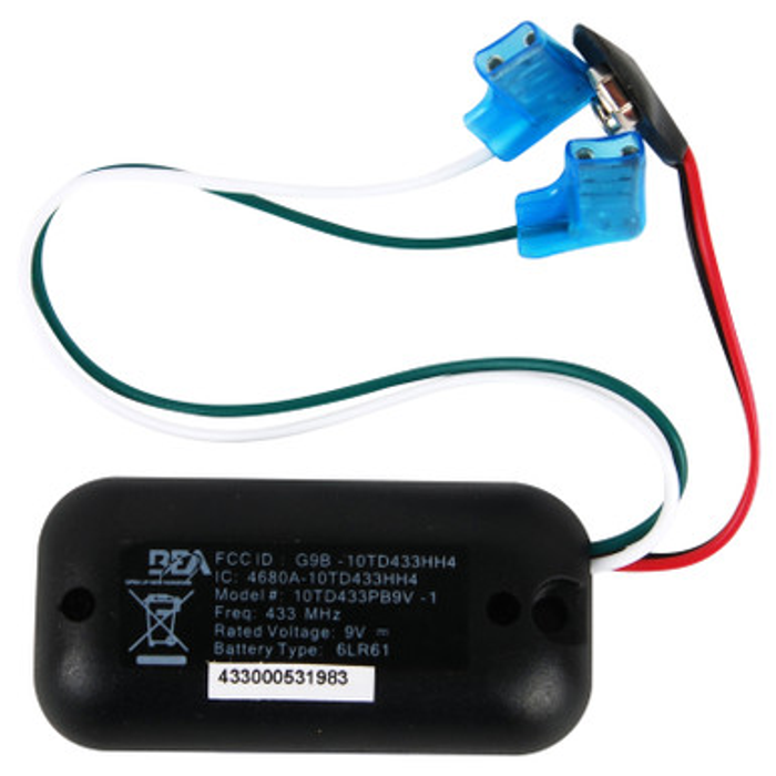 BEA 10TD433PB9V - Wired Digital Transmitter, 433 MHz, Flag Connectors, 9V Battery, 1 Button, for use with All Activation Plates Except Jamb and Vestibule