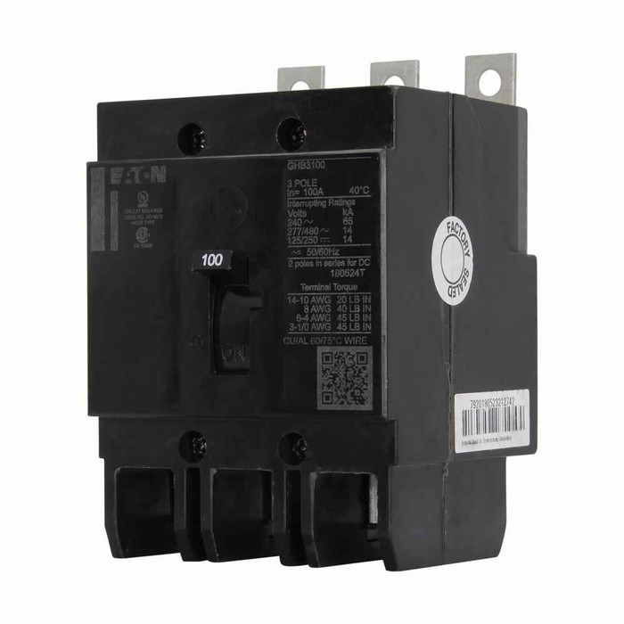 Eaton GHB3060BP8 Series C complete molded case circuit breaker, G-frame, GHB, Complete breaker, Fixed thermal, fixed magnetic trip type, Three-pole, 60A, 480Y/277 Vac, 125/250 Vdc, 65 kAIC at 240 Vac, 14 kAIC at 480Y/277 Vac, 50/60 Hz, 8