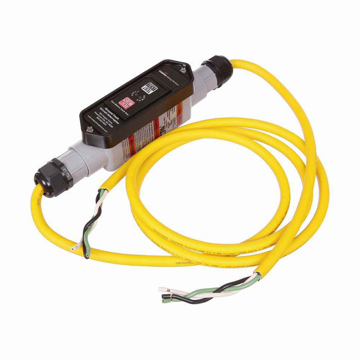 Eaton GFI22A6NN portable GFCI, Watertight, field wireable, 20A, #12 AWG, 50' (15.24m) cord length, Polycarbonate, Flying leads plug type, Automatic reset, 240V, 4X{NR9} 669972