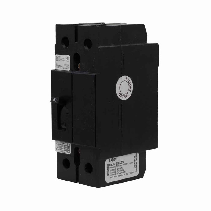 Eaton GHC2070 Series C complete molded case circuit breaker, G-frame, GHC, Complete breaker, Fixed thermal, fixed magnetic trip type, Two-pole, 70A, 480Y/277 Vac, 125/250 Vdc, 65 kAIC at 240 Vac, 14 kAIC at 480Y/277 Vac, 50/60 Hz