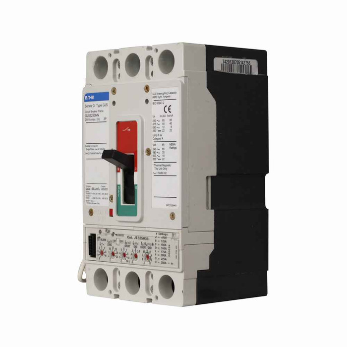 Eaton GJS305033M Series G molded case circuit breaker, JG-frame, GJ, Digitrip 310 RMS, Electronic LS trip, Three-pole, 50A, 600 Vac, 85 kAIC at 240 Vac, 40 kAIC at 415 Vac, 35 kAIC at 480 Vac, 18 kAIC at 600 Vac, Line and load end caps, Metric