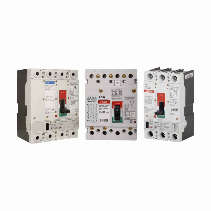 Eaton GLE8250AAMV Series G LG-frame molded case circuit breaker, GLE type, 250A, 18 kAIC at 600V, 35 kAIC at 480,415V, 65 kAIC at 240V, 0-60% protected, Four-pole, Metric end caps, 50°c calibration, Adjustable, Thermal-magnetic trip
