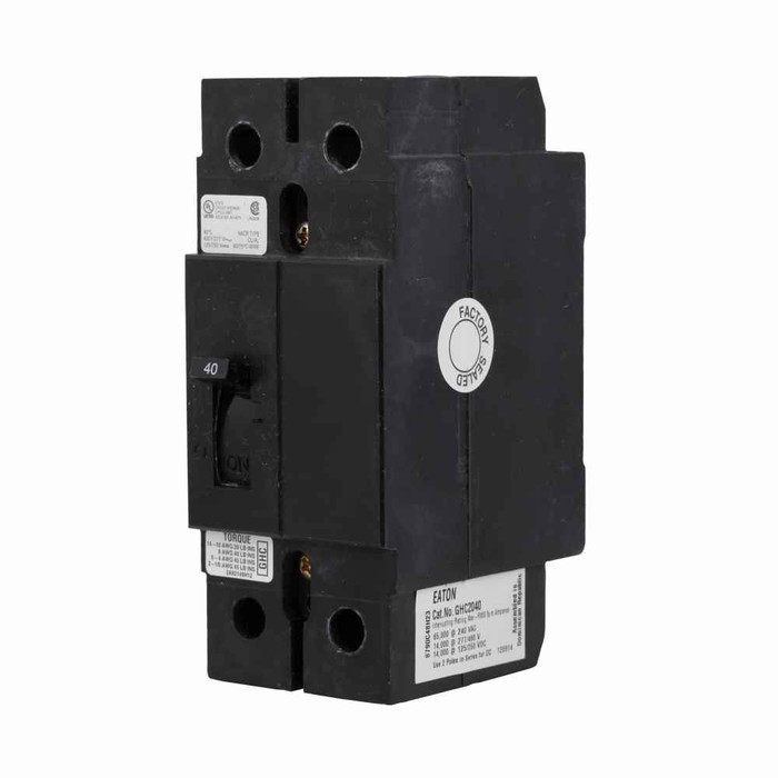 Eaton GHC2030 Series C complete molded case circuit breaker, G-frame, GHC, Complete breaker, Fixed thermal, fixed magnetic trip type, Two-pole, 30A, 480Y/277 Vac, 125/250 Vdc, 65 kAIC at 240 Vac, 14 kAIC at 480Y/277 Vac, 50/60 Hz