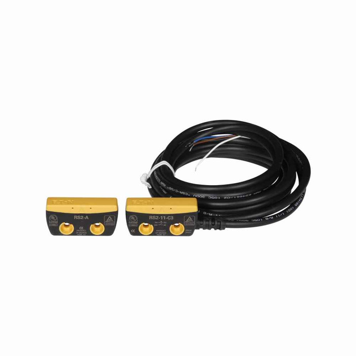 Eaton RS2-11-C3 RS2 Series Safety Interlock Switch, Magnetic Reed Switch, Polyamide enclosure, 300 mA max DC, 1 Normally Open and 1 Normally Closed, 300 mA at 24 Vdc, 10 Ft. ( 3m ) Cable, < 10% accuracy, 10 Ft. ( 3m )