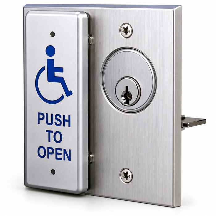 BEA 10COMBOPLATEMOM Jamb Push Plate and Momentary Keyswitch Double Gang Combo Plate