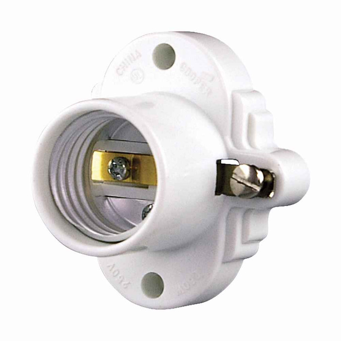 Eaton S752W-SP lampholder, Keyless cleat socket, #14-10 AWG, Medium base, White, Thermoset, 250V, 660W, Front wiring 750588