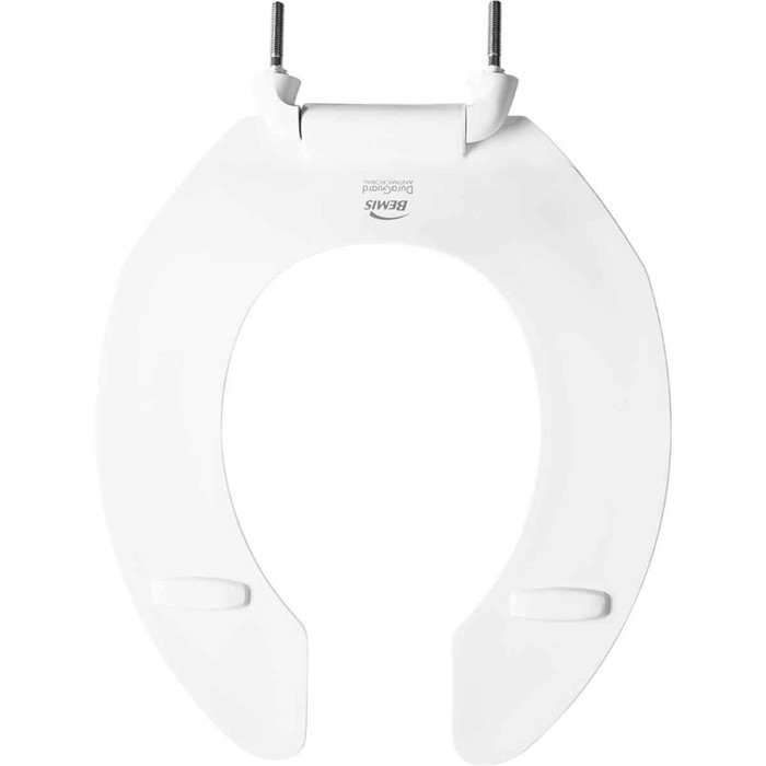 Bemis Bemis 2055SSCT Round Open Front Less Cover Commercial Plastic Toilet Seat with STA-TITE Commercial Fastening System Self-Sustaining Check Hinge and DuraGuard BEMIS-2055SSCT 
