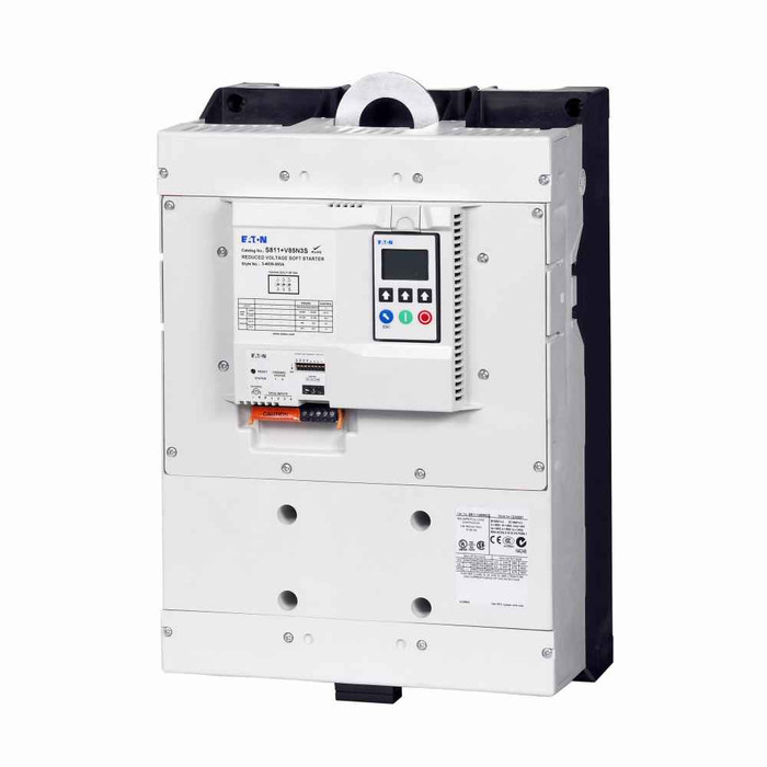 Eaton S811+V50P3S S811+ soft starter, 500 A, V-frame, Premium, 600 V rated, Level/Edge Sense, Three-pole, 24 V power, 47-63 Hz, 1-2 conductors, #2/0 AWG to 500 kcmil wire, 120 Vdc, 240 Vac, Modbus RTU, NEMA 0, LCD display, -30°C to -50°C
