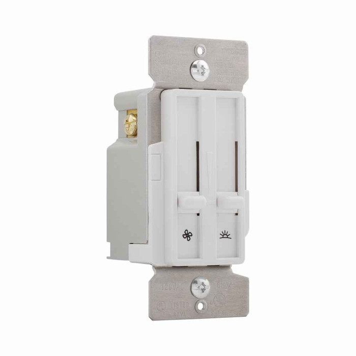 Eaton SDC15-W dimmer and fan speed control, No neutral required, #14 -12 AWG, Flush, 120 Vac, Back and side, Maintained, White, 60 Hz, Incandescent, MLV, ELV, Fan, Halogen, Single-pole, Single pole, Single-phase, Polycarbonate, 300W 663253