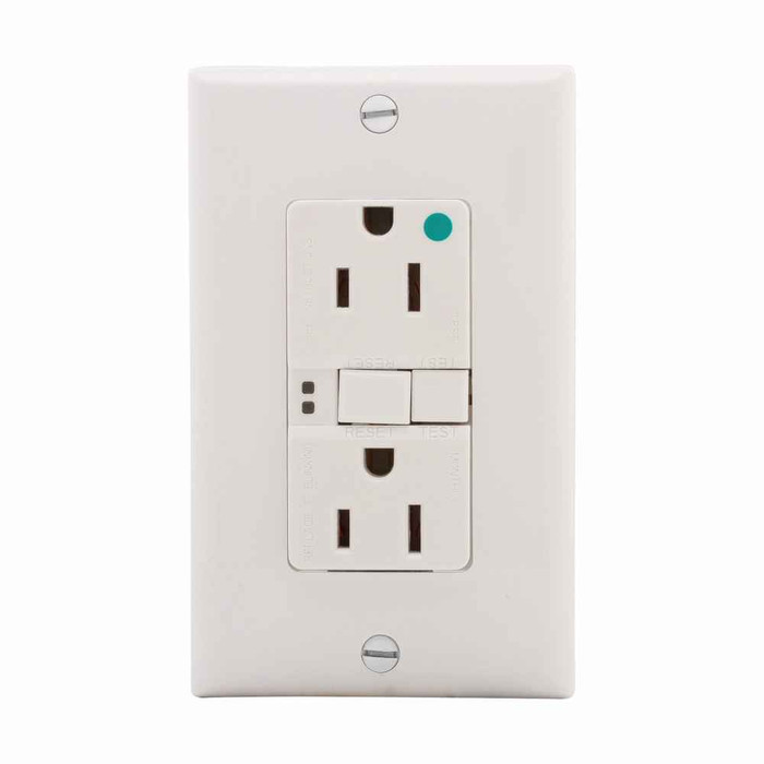 Eaton SGFH15FW hospital grade GFCI receptacle,NAFTA compliant,Self-test,#14 - 10 AWG,15A,Residential,Commercial,Flush,125 V,GFCI,Back and side wire,White,Brass,Receptacle,Nylon,5-15R,Two-pole, three-wire, grounding