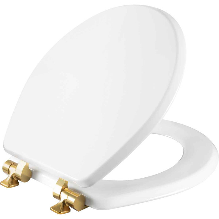 Bemis Mayfair by Bemis 826BGSL Mayfair Benton Round Enameled Wood Toilet Seat with STA-TITE Seat Fastening System and Whisper-Close Brushed Gold Hinge BEMIS-826BGSL 
