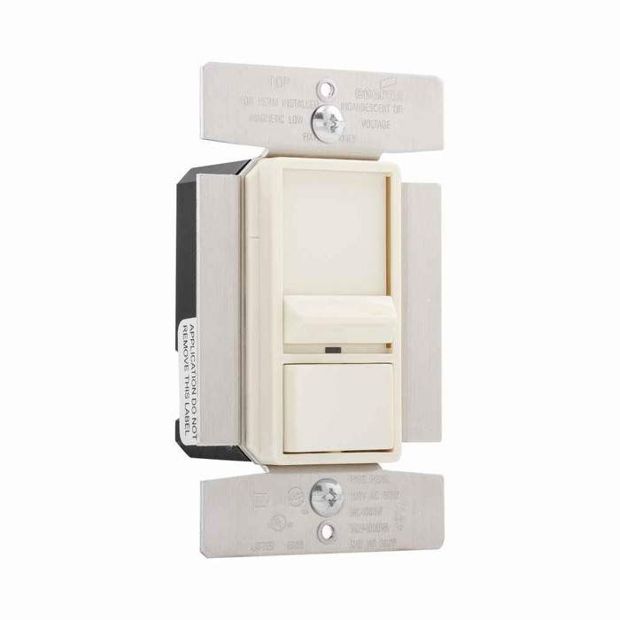 Eaton SI10P-A slide dimmer, No neutral required, #14 -12 AWG, Flush, 120 Vac, Back and side, Maintained, Almond, 60 Hz, Incandescent, halogen, MLV, Single-pole, Three-way, Single-phase, Polycarbonate, 1000W 663673