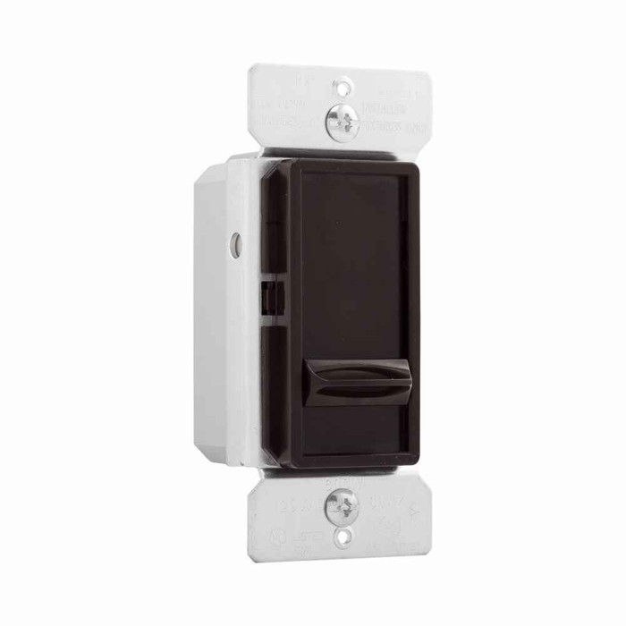 Eaton SI061-B slide dimmer, No neutral required, #14 -12 AWG, Flush, 120 Vac, Back and side, Maintained, Brown, 60 Hz, Incandescent, halogen, Single-pole, Single pole, Single-phase, Polycarbonate, 600W 713149