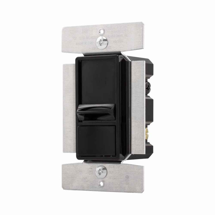 Eaton SI10P-BK slide dimmer, No neutral required, #14 -12 AWG, Flush, 120 Vac, Back and side, Maintained, Black, 60 Hz, Incandescent, halogen, MLV, Single-pole, Three-way, Single-phase, Polycarbonate, 1000W 713217