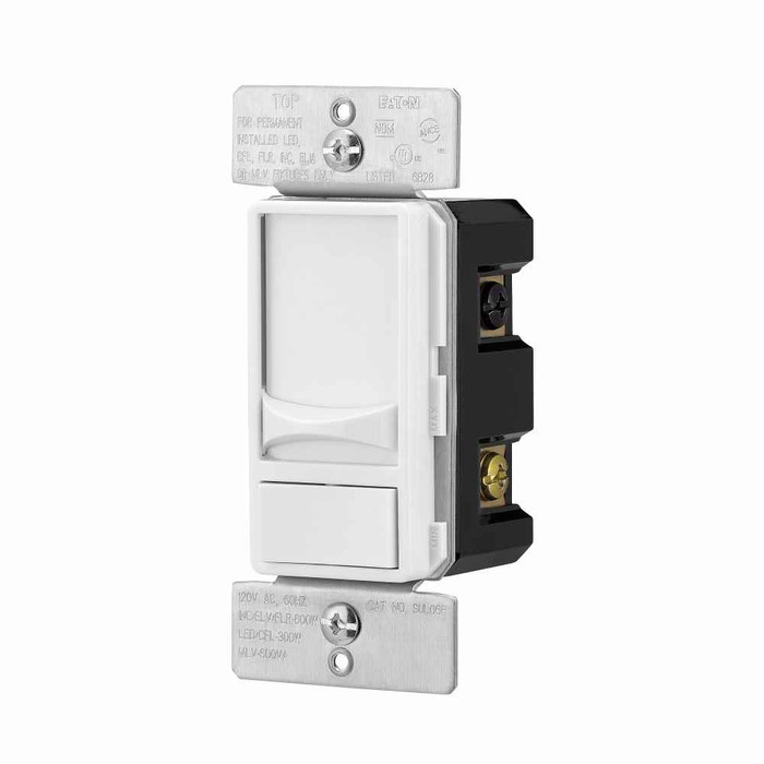 Eaton SUL06P-W slide dimmer,300W LED- 600W Halogen,#14 -12 AWG, Residential/ Light Commercial, Flush, 277V,White,66 Hz, Mark 10 Flourescent,Single-pole, Three-way,1,2,3+, Single-phase, Back and side wire, Polycarbonate,300W - 600W 319229