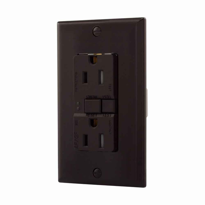 Eaton TRAFGF15B AFGF receptacle,Tamper resistant,Self-test,#14 - 10 AWG,15A,Residential,Commercial,Flush,125 V,AFGF,Back and side wire,Brown,Brass,Receptacle,Tamper resistant,Polycarbonate,5-15R,Two-pole, three-wire, grounding