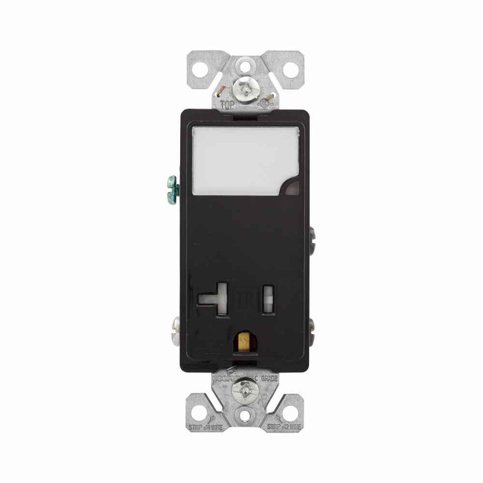 Eaton TR7736BK-BOX combination nightlight with receptacle, Tamper resistant, #14-12 AWG, 20A, Flush mount, 120/277V, Back and side wiring, Black, Brass, 5-20R, Two-pole, three-wire, grounding, Decorator, Thermoplastic