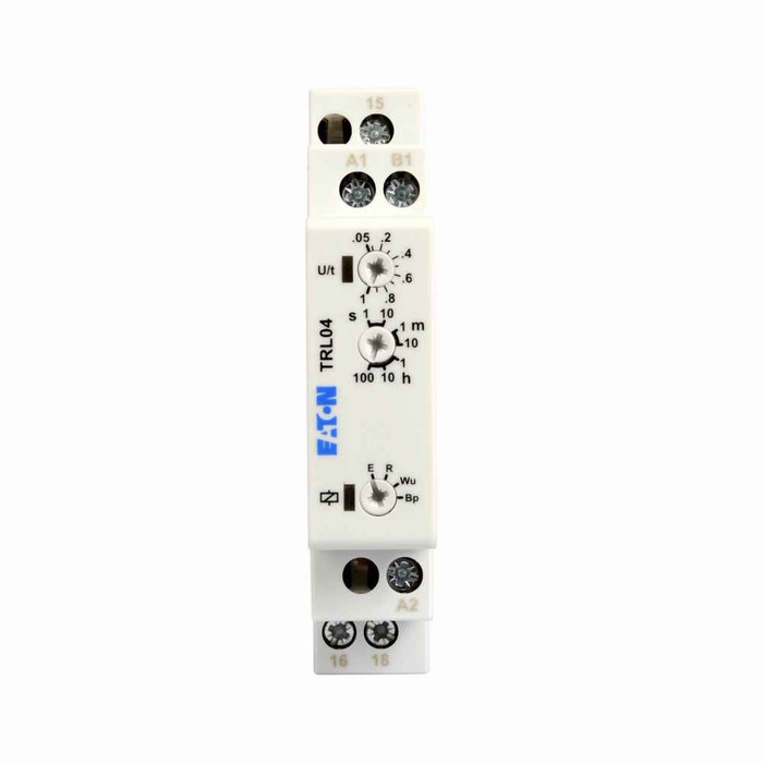 Eaton TRF25 5-function Universal TR Series Timing Relay, 1 second-10 minutes time delay, 24-240 Vac/dc input voltage, Compact DIN rail mount, DPDT contact configuration, IP40 enclosure