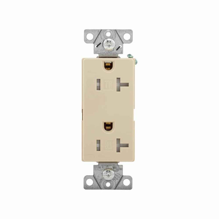 Eaton TR6352V-BOX heavy-duty industrial specification grade decorator duplex receptacle, #14-10 AWG, 20A, Commercial, Flush, 125V, Back and side, Ivory, Brass, Impact-resistant thermoplastic face and back body, 5-20R, Duplex, Screw, PVC, ED Box