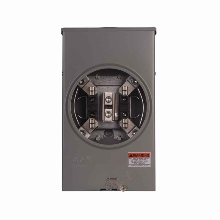 Eaton UFTRS202BCH meter socket, 1-pos resi service, 200A, Over, 3-5/16 inch hub open, #8-250 kcmil, 4-jaw, 1-ph, #8-250 kcmil, Barrel lock with guard provisions, Gnd conn (#14-#2 Cu), Triplex, 3-wire, Ringless, 600 Vac