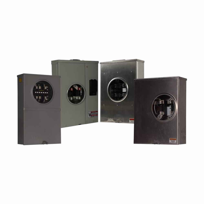 Eaton UT3V1031CCH meter socket, Multi position commercial or resi service, 125A, Over/under, 3-5/16 inch hub open, #8-350 kcmil, 4-jaw, 1-ph, #8-2/0 AWG, Gnd conn (#14-#2 Cu), Triplex, 3-wire, Ringless, 600 Vac