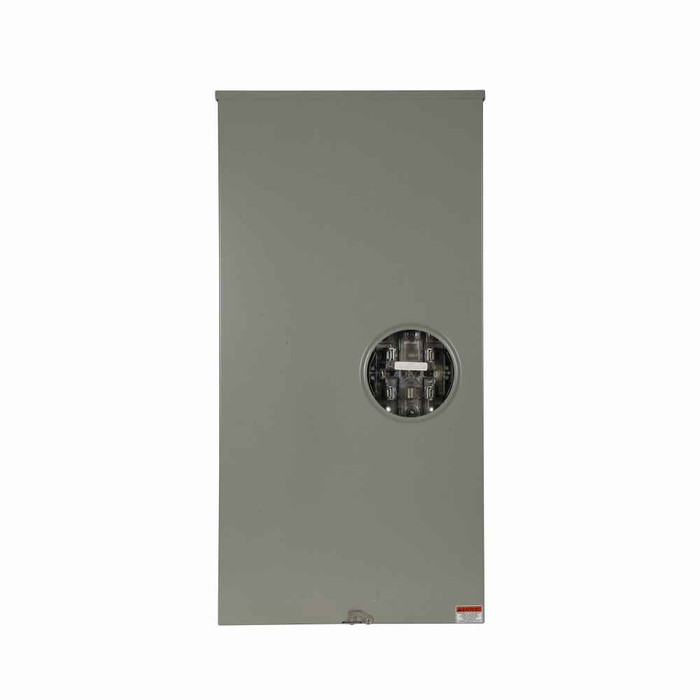 Eaton UFTH5330TCH meter socket, 1-pos commercial or resi service, 320A, Over/under, 5x5 inch hub open, 5-jaw, 3-ph, 3/8 inch stud, Barrel lock with guard prov, Lever bypass, Gnd conn (#14-#2 Cu), Triplex, Side-wired, 3-wire, Ringless, 600 Vac