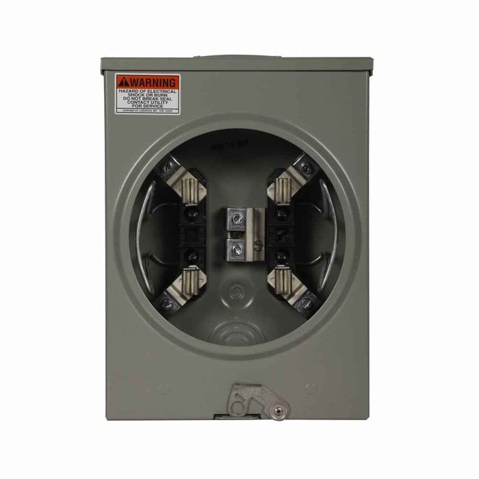 Eaton UTRS101BEPCH meter socket, 1-pos resi service, 125A, Over, 3-5/16 inch hub open, #8-2/0 AWG, 4-jaw, 1-ph, #8-2/0 AWG, Gnd conn (#14-#2 Cu), Triplex, 3-wire, Ringless, 600 Vac
