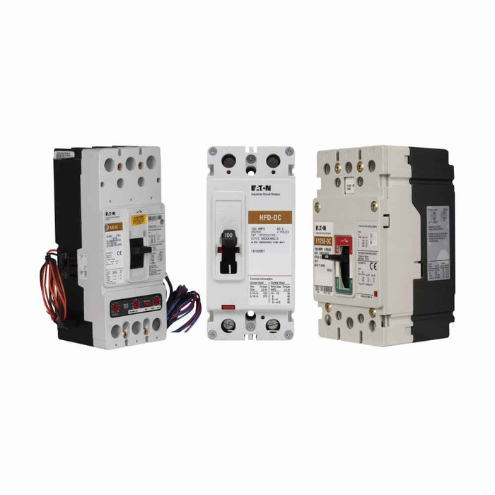Eaton HFDDC2040L Series C DC/PvGard complete molded case circuit breaker, F-frame, HFD, Complete breaker, Fixed thermal, fixed magnetic trip type, Two-pole, 40A, 600 Vac, 250 Vdc, 42 kAIC at 600 Vac, Line and load, Vdc