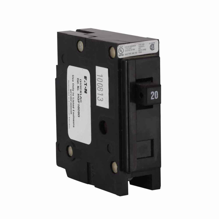 Eaton HQP1020V Quicklag Industrial Thermal-Magnetic Circuit Breaker, Single-pole, 50° C Calibration, 20A, 10 kAIC, 120/240V, Plug-on mounting