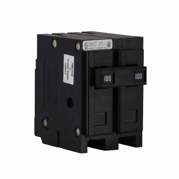 Eaton HQP2100N Quicklag Industrial Thermal-Magnetic Circuit Breaker, Two-pole, Non-automatic, 100A, 10 kAIC, 240V