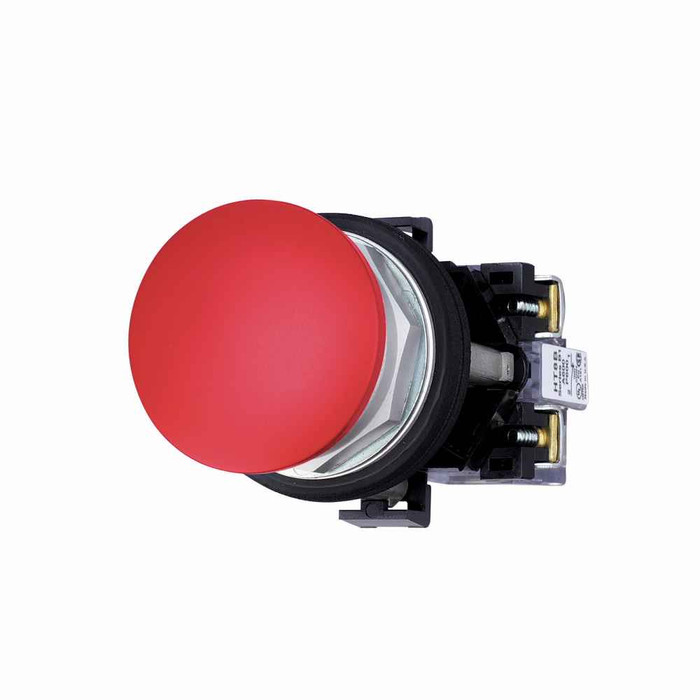 Eaton HT8AERB HT800 pushbutton, 30.5 mm, Watertight/Oiltight-HT800, Pushbutton, 40 mm, NEMA 1, 2, 3, 3R, 4, 4X, 12, Non-illuminated, Momentary, Red actuator, Mushroom head, 1NC, Chrome bezel, Plastic