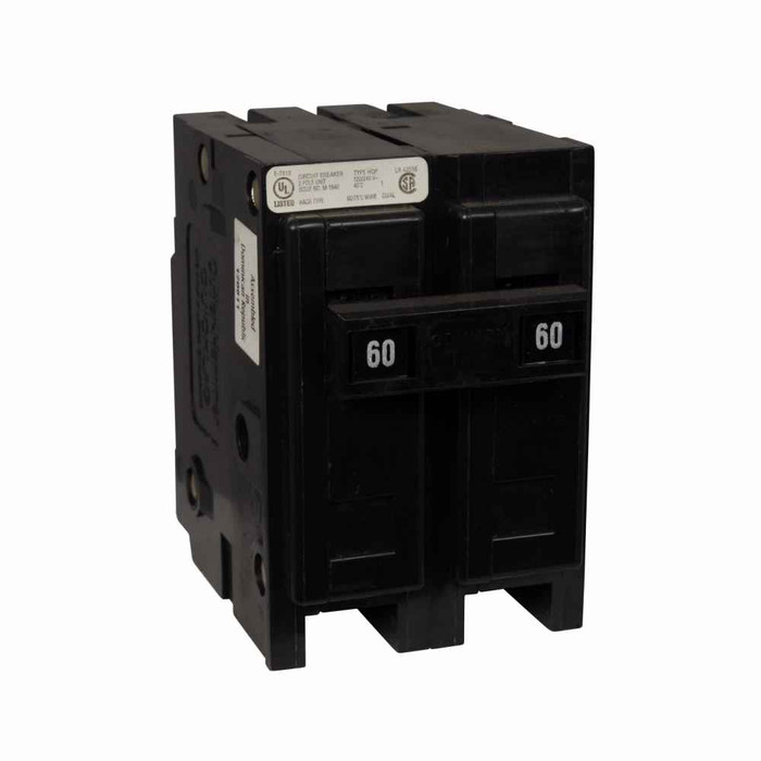 Eaton HQP2060D Quicklag Industrial Thermal-Magnetic Circuit Breaker, Two-pole, High Intensity Discharge, 60A, 10 kAIC, 120/240V