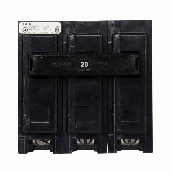 Eaton HQP3020R6 Quicklag Industrial Thermal-Magnetic Circuit Breaker, HQP, 240V, 20A, Plug-On, Three-pole, 6 kAIC Eaton HQP3020R6 Quicklag Industrial Thermal-Magnetic Circuit Breaker, HQP, 240V, 20A, Plug-On, Three-pole, 6 kAIC