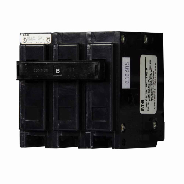 Eaton HQP3010R3 Quicklag Industrial Thermal-Magnetic Circuit Breaker, HQP, 240V, 10A, Plug-On, Three-pole, 3 kAIC