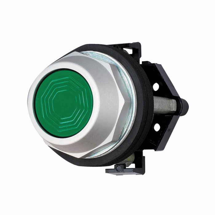 Eaton HT8AAGA Eaton, 30.5 mm Watertight/Oiltight Pushbutton operator,Green,Plastic Actuator,Chrome bezel,1NO,Non-illuminated,Flush mounting,NEMA 3, 3R, 4, 4X, 12, 13,Momentary,30.5 mm,Flush Pushbutton,HT800