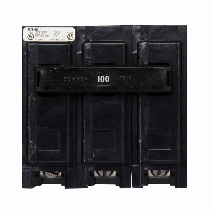 Eaton HQP3100N Quicklag Industrial Thermal-Magnetic Circuit Breaker, Three-pole, Non-automatic, 100A, 10 kAIC, 240V