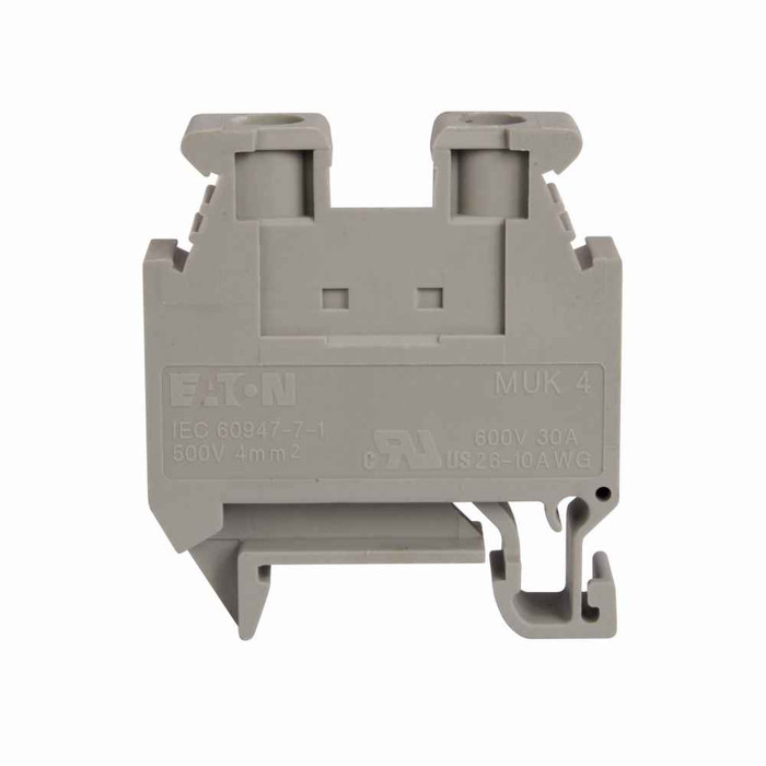 Eaton XBMUK4 Mini Screw Connection Terminal Blocks, Gray, IEC 500V, UL 600V, IEC 41A, UL 10A, 10 AWG/4 mm2 maximum wire