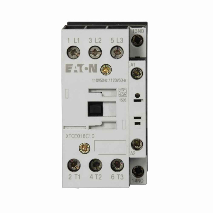 Eaton XTCE018C10AD XT IEC contactor - Length 3.425 in, Width 1.85 in, Height 3.898 in