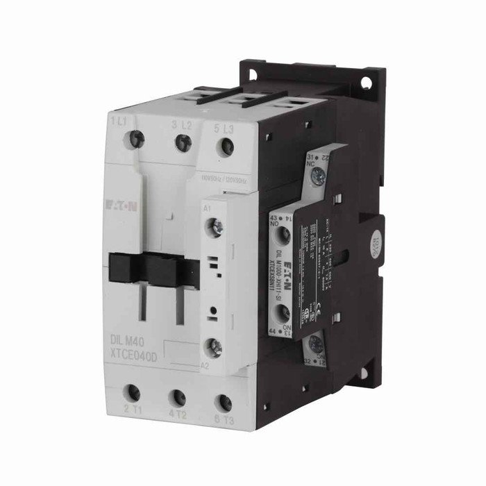 Eaton XTCE065DS1B XT IEC contactor, 65A, Side-mounted, 220 Vac 50 Hz, 240 Vac 60 Hz, 1NO-1NC, 65A, Frame D, 55 mm, 50-60 Hz, 5, 10, 15/20, 25, 50, 60 hp (1/3PH @115, 200, 230/200, 230, 460, 575 V), Three-pole, Screw terminals, FVNR