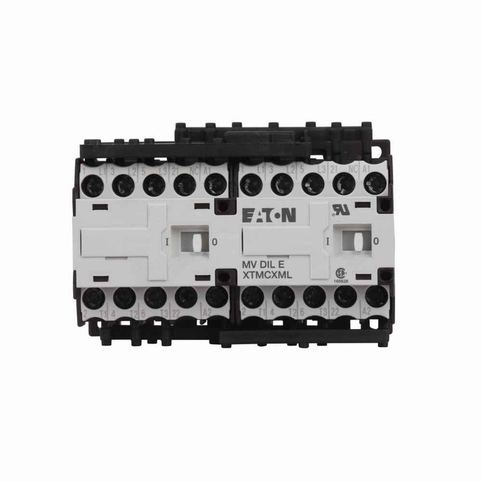 Eaton XTMR6A12A XT IEC mini contactor, 6.60A, Top-mounted, 110 Vac 50 Hz, 120 Vac 60 Hz, 1NC integral; 1NO-1NC, 6.60A, 45 mm mini, 50-60 Hz, Three-pole, Non-reversing, XT IEC series, Screw terminals, Full voltage non-reversing mini contactor