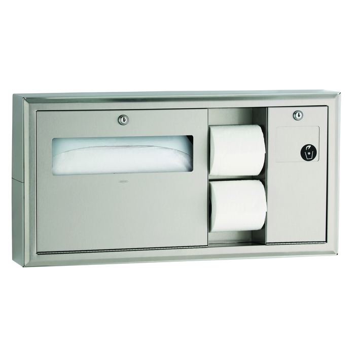 Bobrick B-30929 Surface-Mounted Toilet Tissue, Seat-Cover Dispenser and Waste Disposal