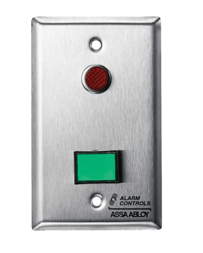 Alarm Controls SLP-1L Series - Latching Single Gang  Control Station with Green Pushbutton, 1 Red LED, 12 VCD