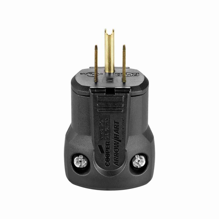 Crouse-Hinds AH5965BK Eaton Arrow Hart quick grip straight blade plug, #18-12 AWG, 15A, 125V, Back wire, Black, Brass, Nylon, 5-15P, Two-pole, Three-wire, Screw, 0.22-0.66" in diameter, Nylon