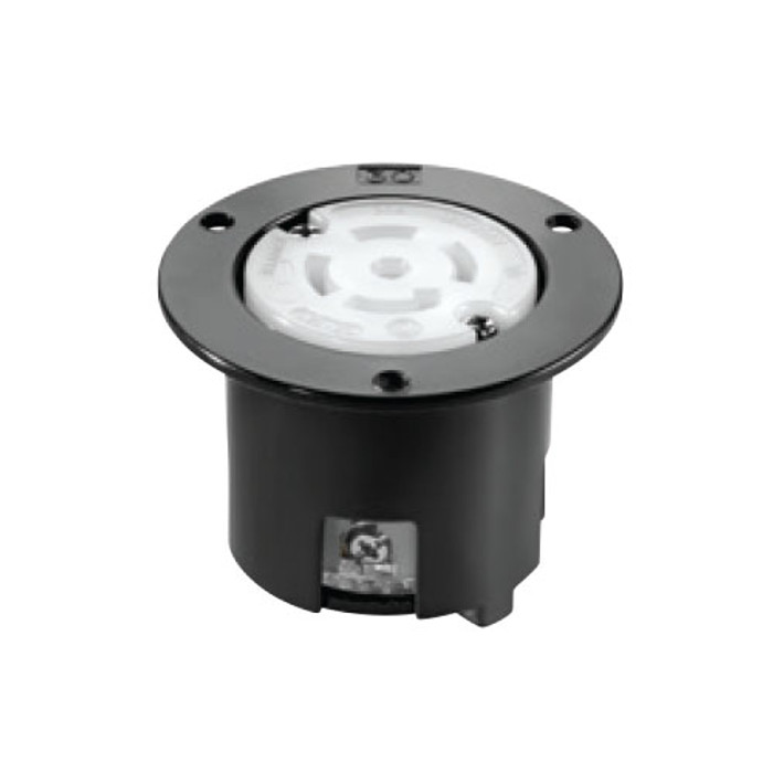 Crouse-Hinds AHL2130FO Eaton locking flanged outlet, #14-8 AWG, 30A, Industrial, 120/208V, Back wiring, Black, white, Brass, L21-30, Four-pole, Five-wire, Nylon