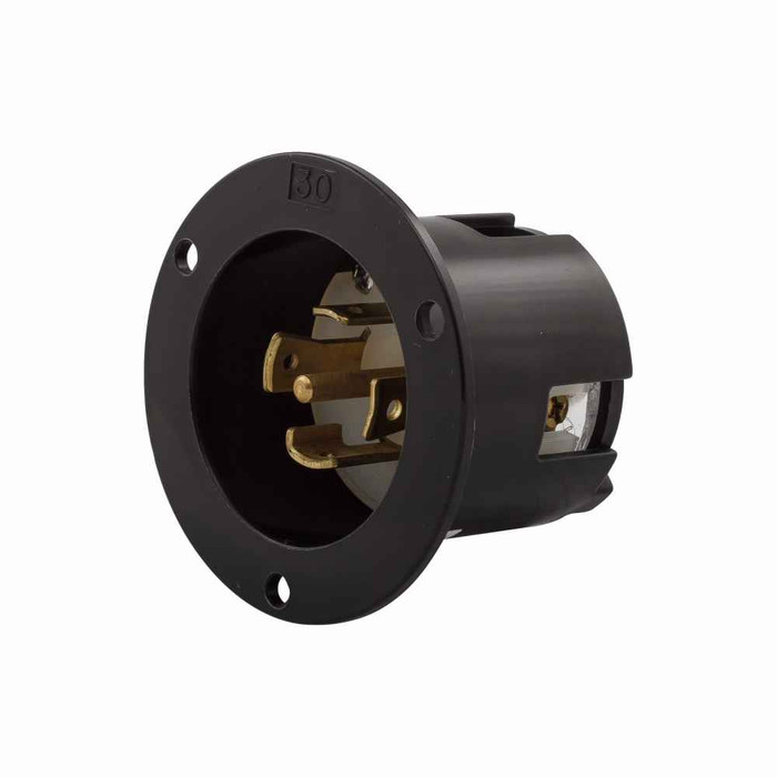 Crouse-Hinds AHL2130FI Eaton locking flanged inlet, #14-8 AWG, 30A, Industrial, 120/208V, Back wiring, Black, L21-30, Four-pole, Five-wire, Nylon