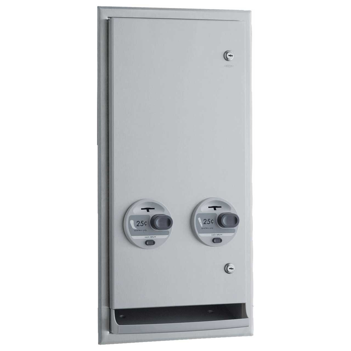 Bobrick B-3706 25 Recessed or Semi-Recessed Napkin/Tampon Vendor, 25-Cent Operation