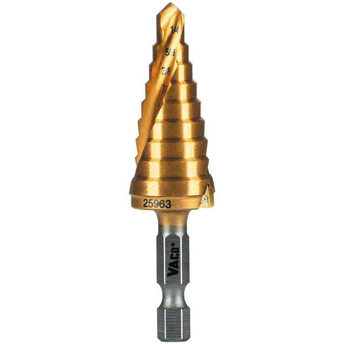 Klein Tools 25963 9-Step Drill Bit, Double-Fluted, 1/4-Inch to 3/4-Inch
