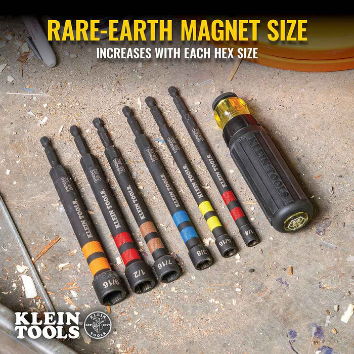 Klein Tools 516PNDHC 5/16-Inch Hollow Magnetic Color-Coded Power Nut Driver