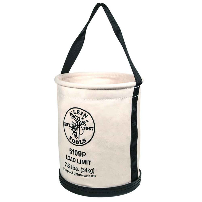 Klein Tools 5109P Canvas Bucket, Wide Straight-Wall with Pocket, Molded Bottom, 12-Inch